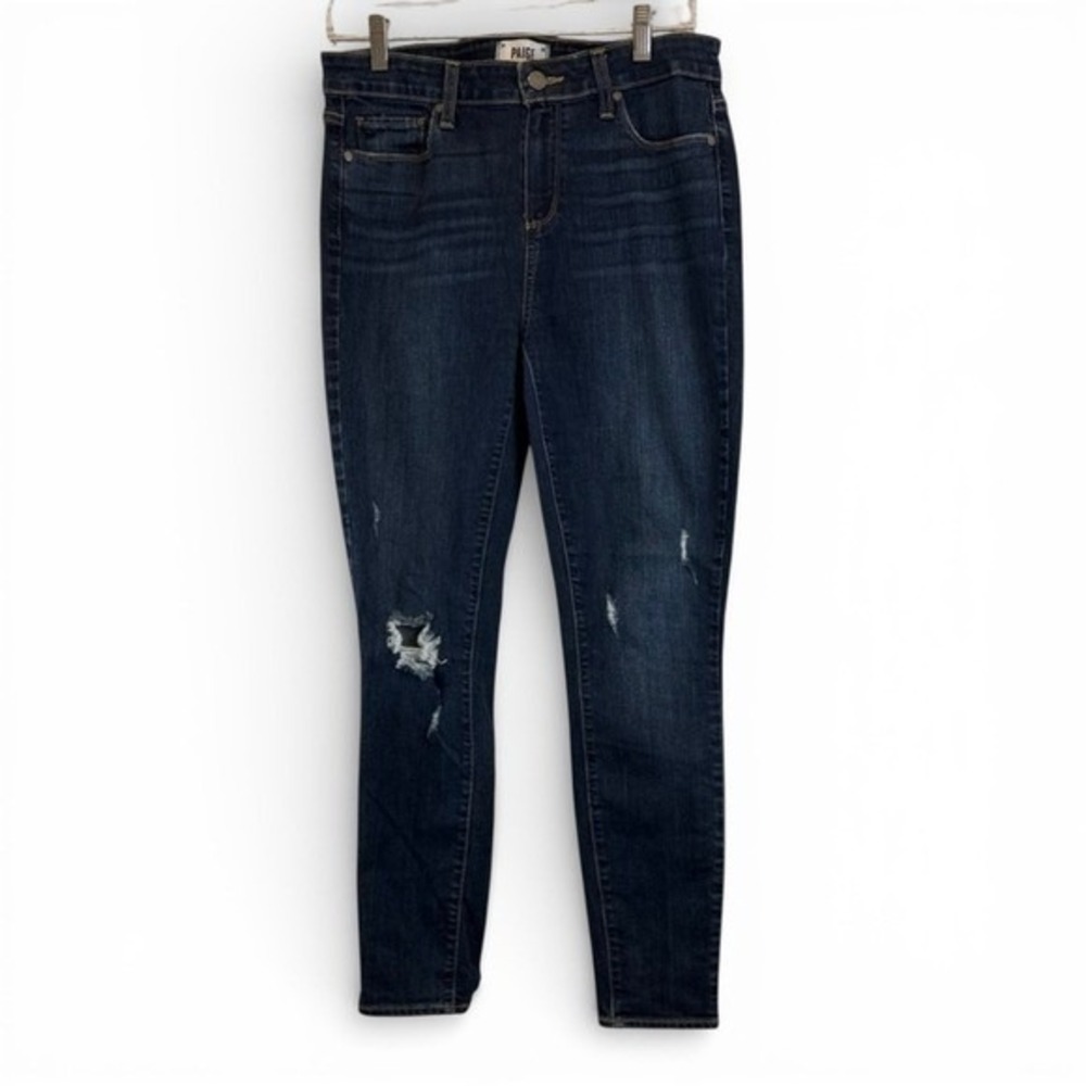 Paige Hoxton Ankle Skinny Jeans Distressed Dark Wash Denim Size 31
